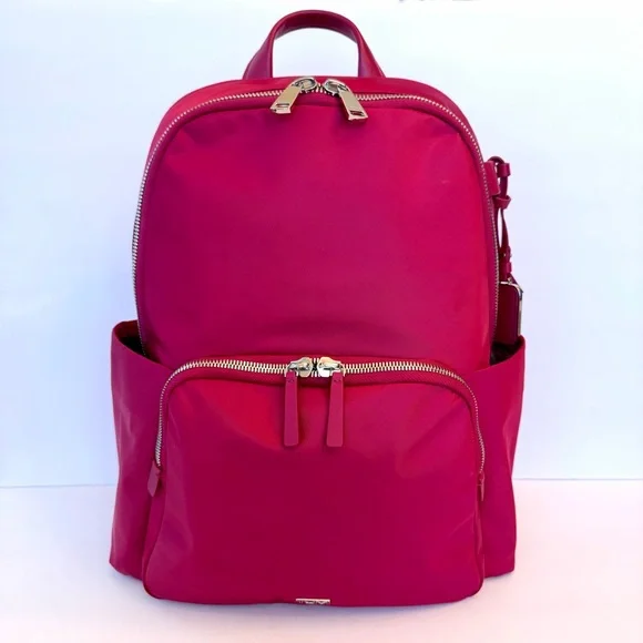 Tumi Voyageur Rosie Nylon Backpack in Berry Fushia with laptop compartment - Picture 2 of 11
